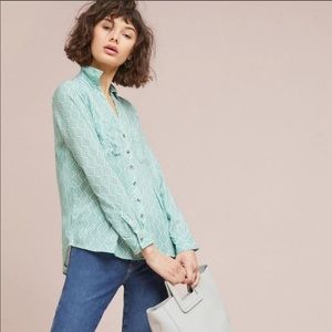 Anthro Maeve Rochelle Green Shirt